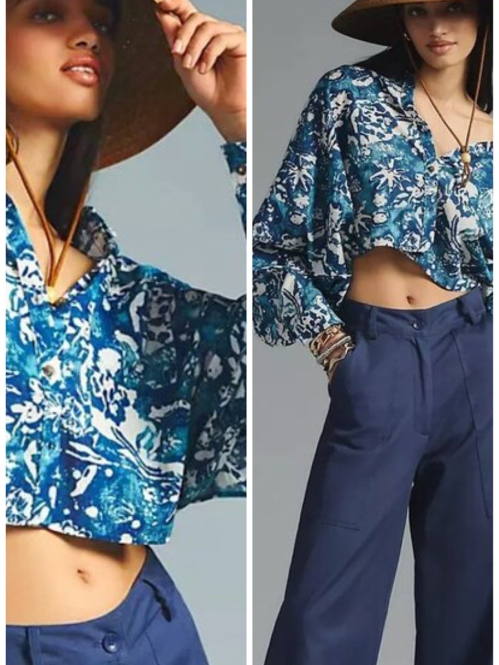 Anthropologie Pilcro Batwing Oversized Ruffle Blouse In Blue Multi XS EUC